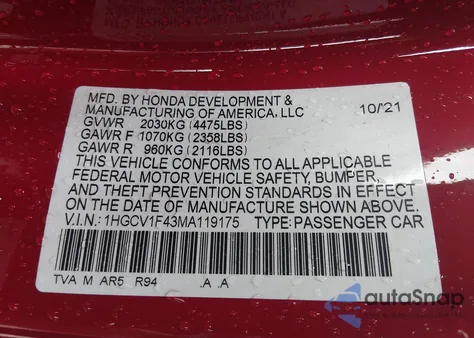 2021 Honda Accord Sport Special Edition from USA, damaged, VIN 1HGCV1F43MA119175